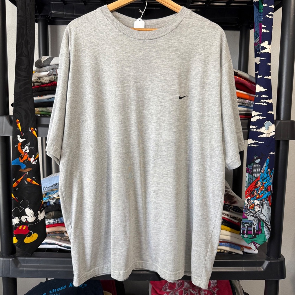 Vintage 90s Grey Nike Embroidered Swoosh T-Shirt XL Light Marks